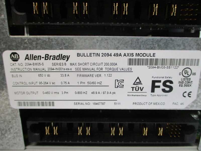 ALLEN BRADLEY 2094-BM05-S SER. B F/W 1.122 95-264VAC 33.8A NSMP