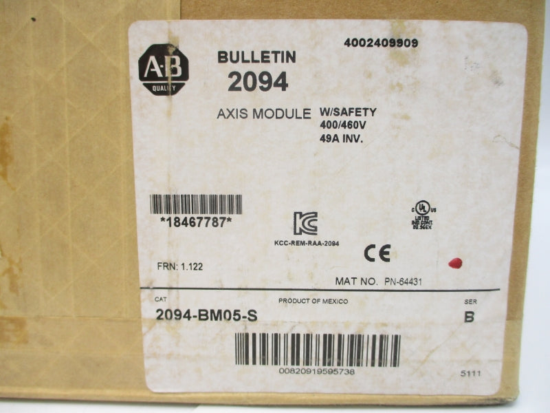 ALLEN BRADLEY 2094-BM05-S SER. B F/W 1.122 95-264VAC 33.8A NSMP