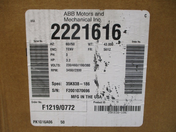 BALDOR 2221616 35K838-186 460V 4A NSMP