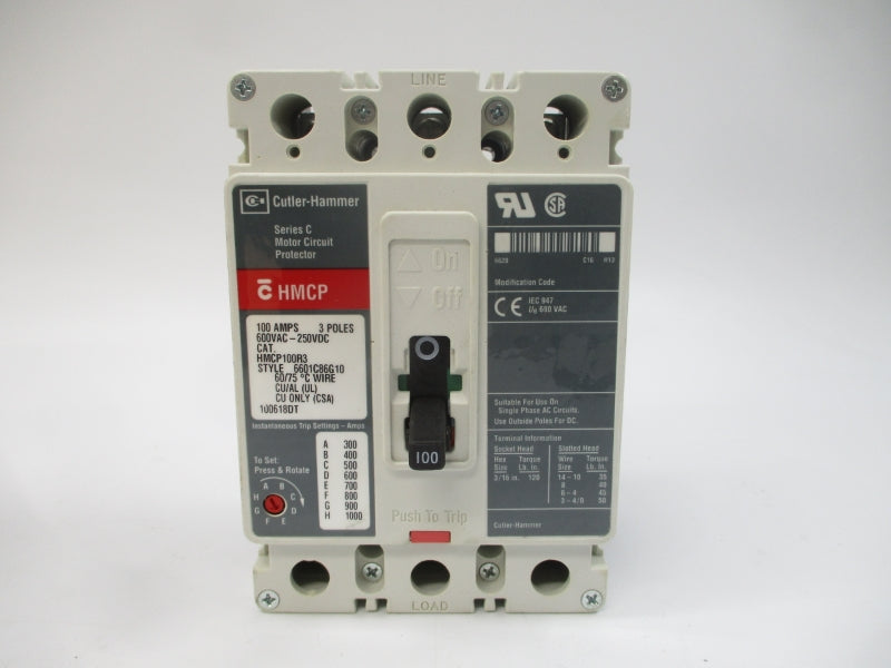 CUTLER HAMMER HMCP100R3 6601C86G10 SER. C 600VAC 100A NSMP