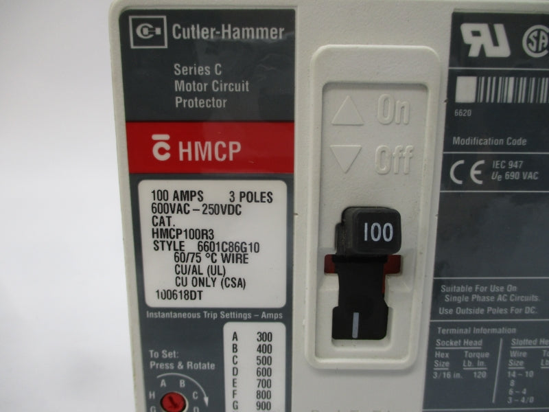 CUTLER HAMMER HMCP100R3 6601C86G10 SER. C 600VAC 100A NSMP