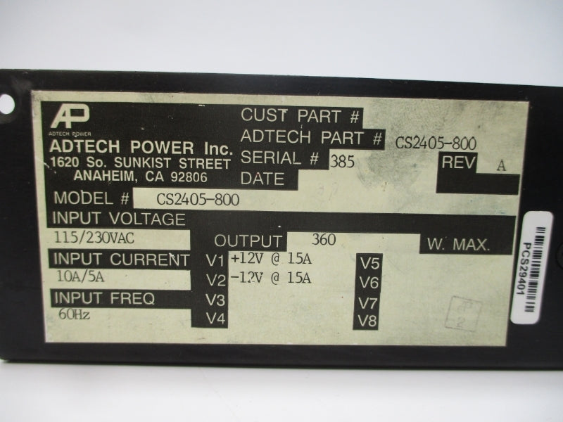 ADTECH POWER CS2405-800 115/230VAC 10/5A REV. A UNMP