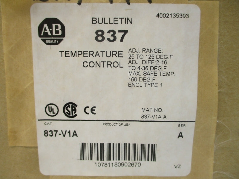 ALLEN BRADLEY 837-V1A SER. A 24-600VAC (BR/WH) NSMP