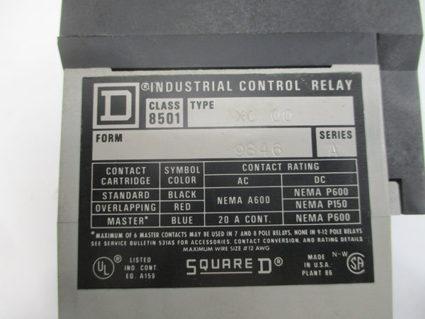 SQUARE D 8501XO00XTE1V02 SER. A 110/120V 20A 0.2-60S NSMP