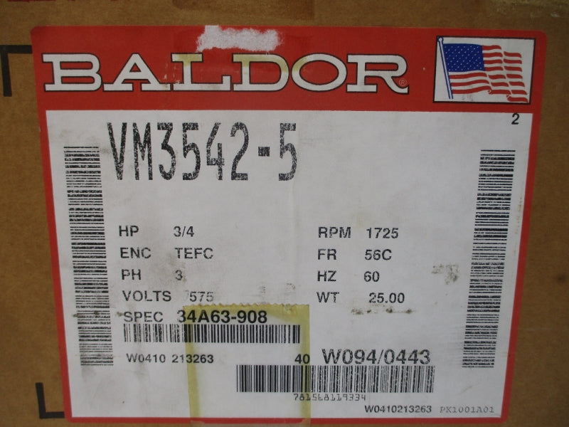 BALDOR VM3542-5 34A63-908 575V 1.2A NSMP