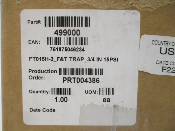 BELL & GOSSETT 499000 FT015H-3 15PSI 3/4" NSMP