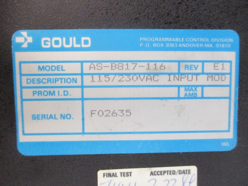 GOULD AS-B817-116 115/230VAC REV. E1 UNMP