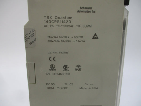 SCHNEIDER AUTOMATION 140CPS11420 115/230VAC 1.2/0.7A UNMP