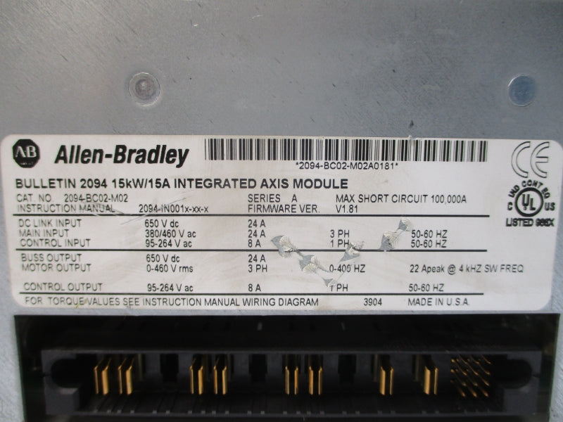 ALLEN BRADLEY 2094-BC02-M02 SER. A F/W V1.81 380/460VAC 24A NSNP