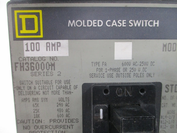 SQUARE D FH36000M SER. 2 600VAC 100A UNMP