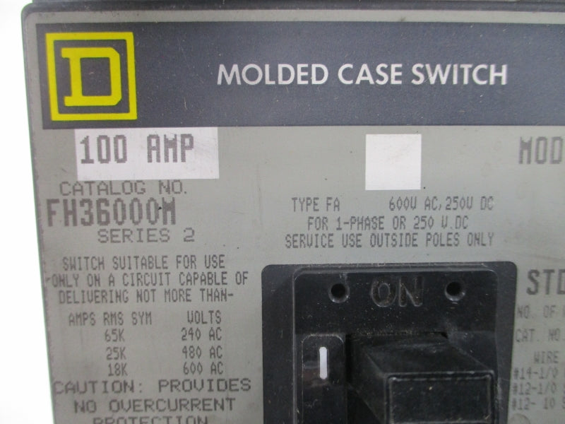 SQUARE D FH36000M SER. 2 600VAC 100A UNMP