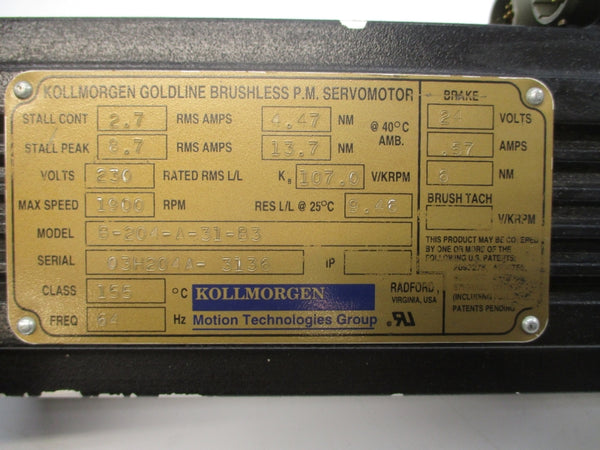 KOLLMORGEN B-204-A-31-8-B3 230V 2.7/8.7A NSNP
