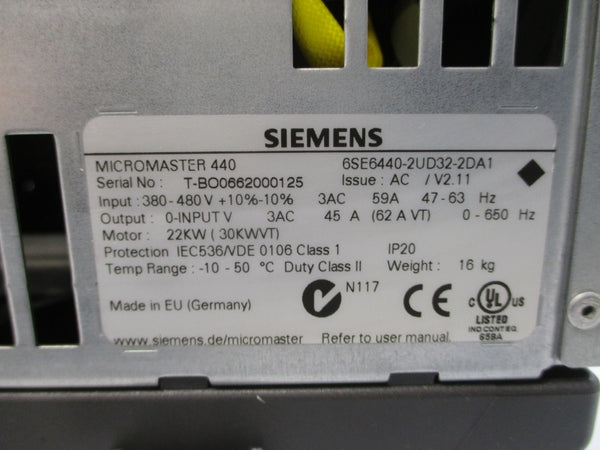 SIEMENS 6SE6440-2UD32-2DA1 380-480VAC 59A NSNP