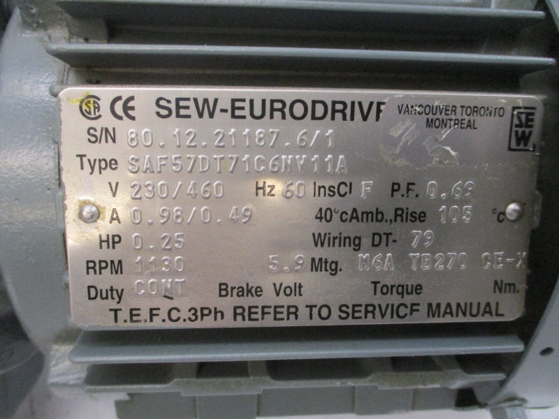 SEW-EURODRIVE SAF57DT71C6NV11A 230/460V 0.98/0.49A NSNP