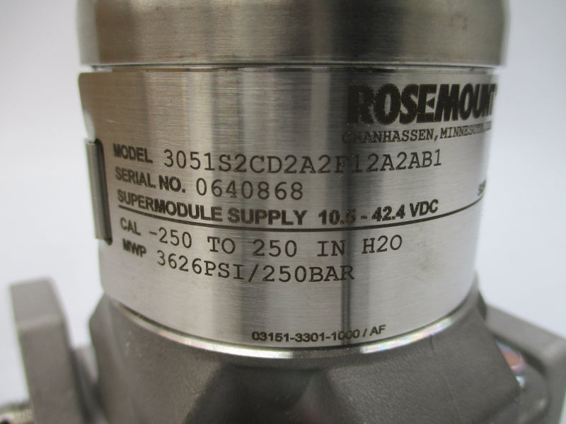 ROSEMOUNT 3051S2CD2A2F12A2AB1 10.5-42.4VDC 3626PSI NSMP
