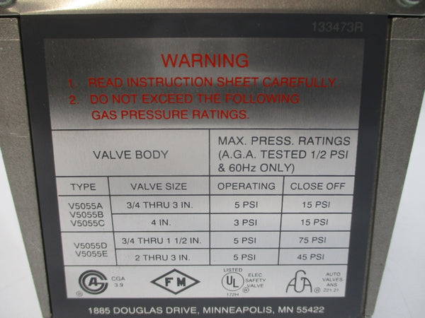 HONEYWELL V4055A1320 110/120V 1.57/.13A 5-75PSI 1-13S NSNP