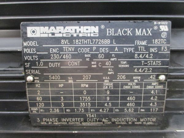 MARATHON ELECTRIC 8VL182THTL7726BBL 230/460V 8.4/4.2A NSNP