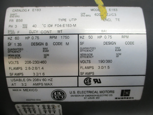 US MOTORS E183 F04-E183-M 208-230/460V 2.8-2.8/1.4A (AS PICTURED) NSNP