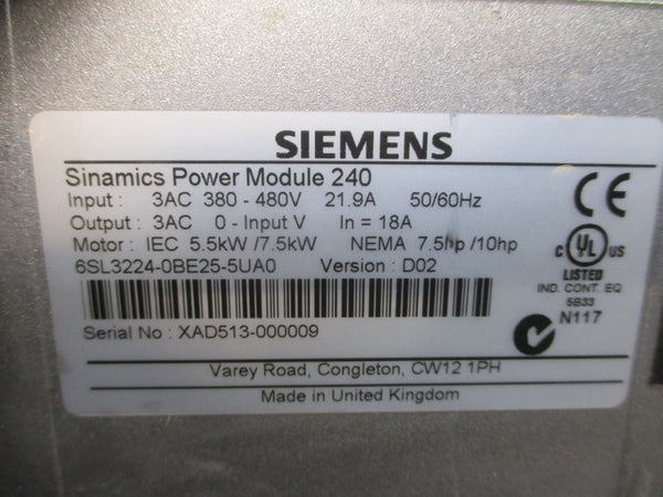 SIEMENS 6SL3224-0BE25-5UA0 380-480VAC 21.9A UNMP