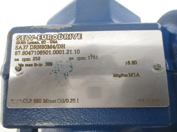 SEW-EURODRIVE SA37DRN80M4/DH 230/460V 3.10/1.56A NSNP
