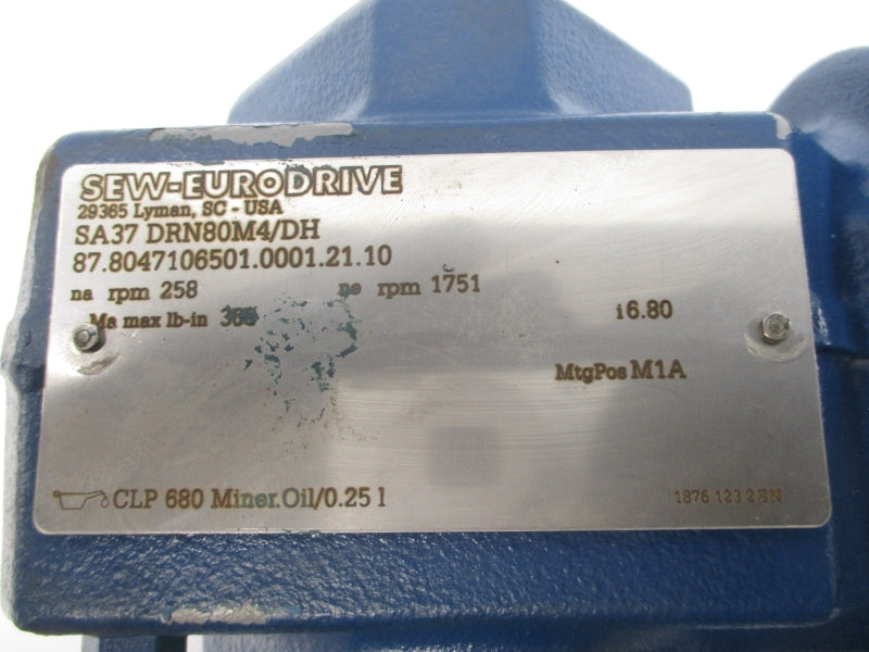 SEW-EURODRIVE SA37DRN80M4/DH 230/460V 3.10/1.56A NSNP