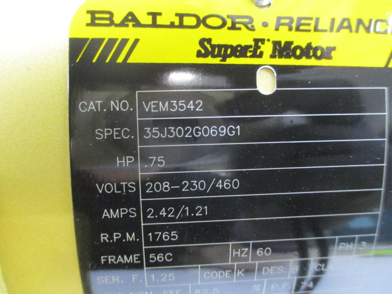 BALDOR VEM3542 35J302G069G1 208-230/460V 2.42/1.21A NSNP