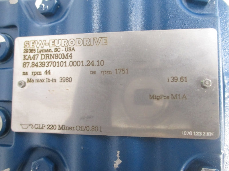 SEW-EURODRIVE KA47DRN80M4 230/460V 3.10/1.56A NSNP