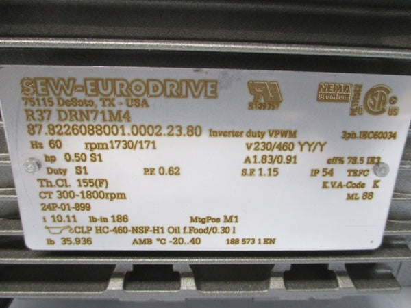 SEW-EURODRIVE R37DRN71M4 230/460V 1.83/0.91A NSNP