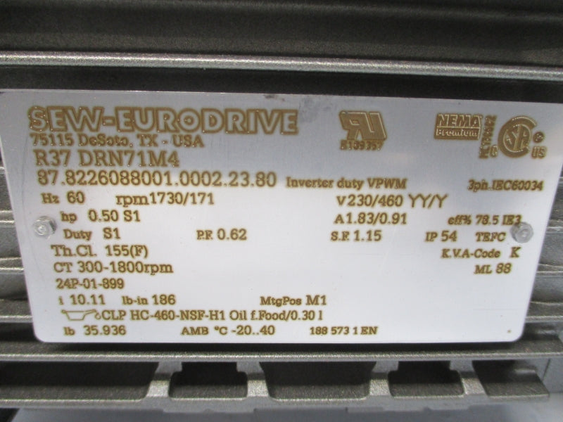 SEW-EURODRIVE R37DRN71M4 230/460V 1.83/0.91A NSNP