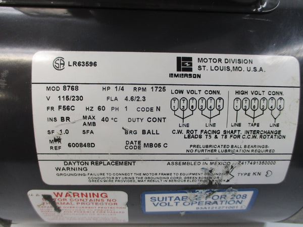 EMERSON 8768 LR63596 115/230V 4.6/2.3A NSNP