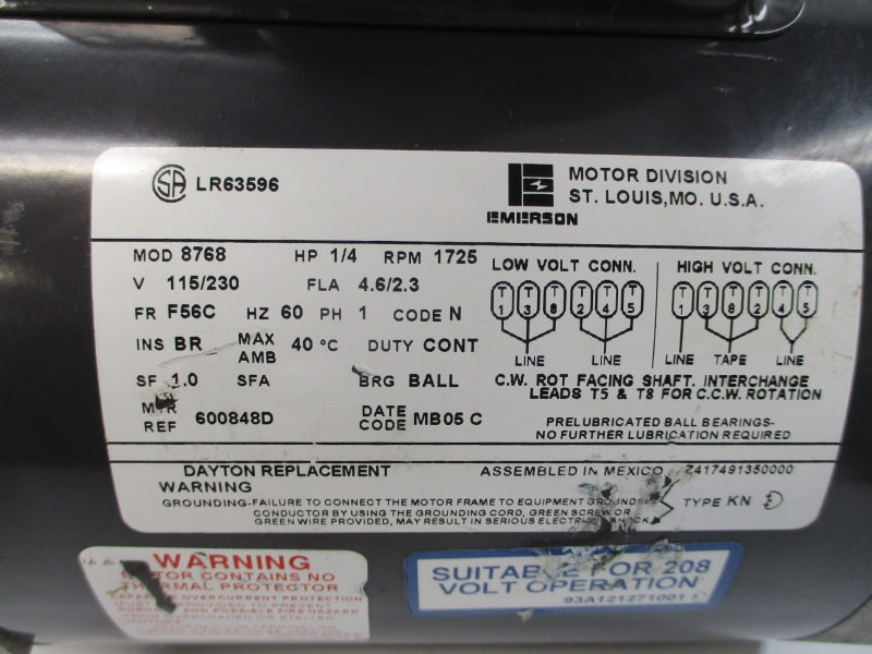 EMERSON 8768 LR63596 115/230V 4.6/2.3A NSNP