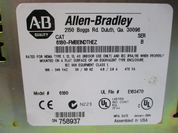 ALLEN BRADLEY 6180-FMBEINDTHEZ SER. B 100-240VAC 4.0/2.0A NSNP
