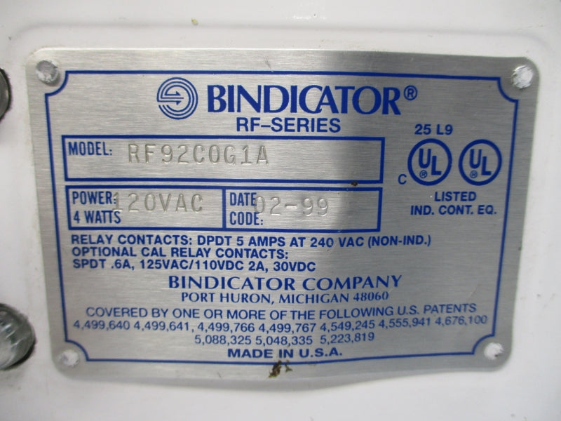 BINDICATOR RF92C0G1A 120/240VAC 5A UNMP