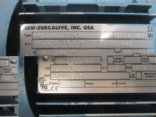 SEW-EURODRIVE WAF20DT71D4TH 266/460V 1.73/1.00A NSNP