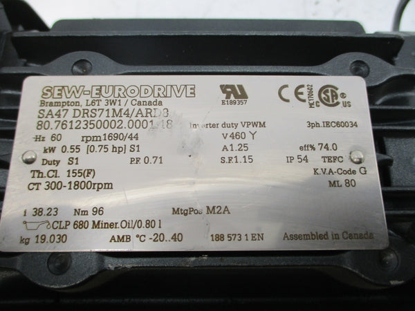 SEW-EURODRIVE SA47DRS71M4/ARD8 460V 1.25A NSNP