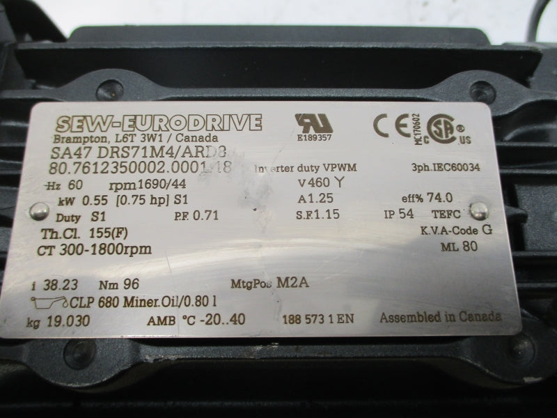 SEW-EURODRIVE SA47DRS71M4/ARD8 460V 1.25A NSNP