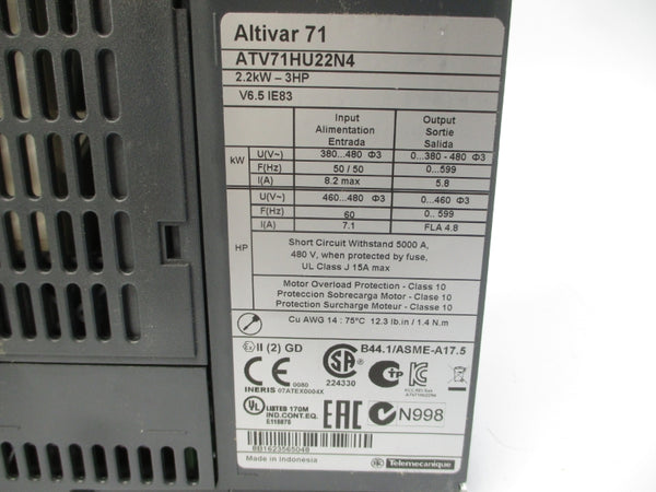 SCHNEDIER ELECTRIC ATV71HU22N4 380-480VAC 8.2A NSMP