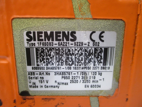 SIEMENS 1FK6083-6AZ21-9ZZ9-Z 151V NSNP