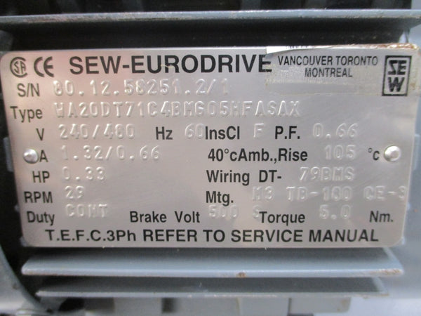 SEW-EURODRIVE WA20DT71C4BMG05HFASAX 240/480V 1.32/0.66A NSNP