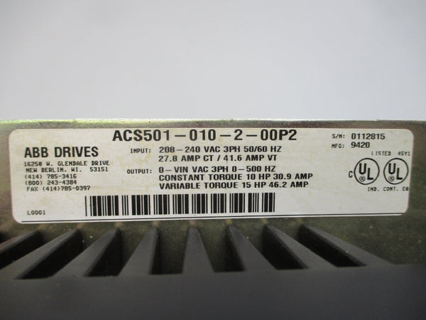 ABB ACS501-010-2-00P2 SER. B 208-240VAC 27.8/41.6A NSNP