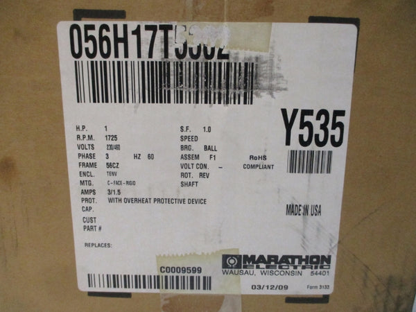 MARATHON ELECTRIC 056H17T5302D 230/460V 3/1.5A NSMP