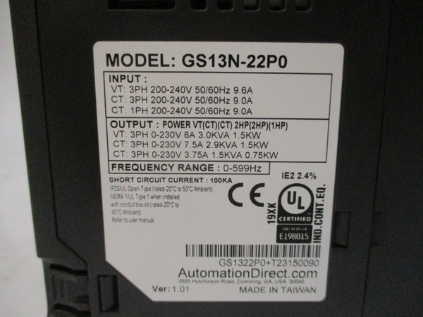 AUTOMATION DIRECT GS13N-22P0 200-240V 9.0-9.6A NSMP