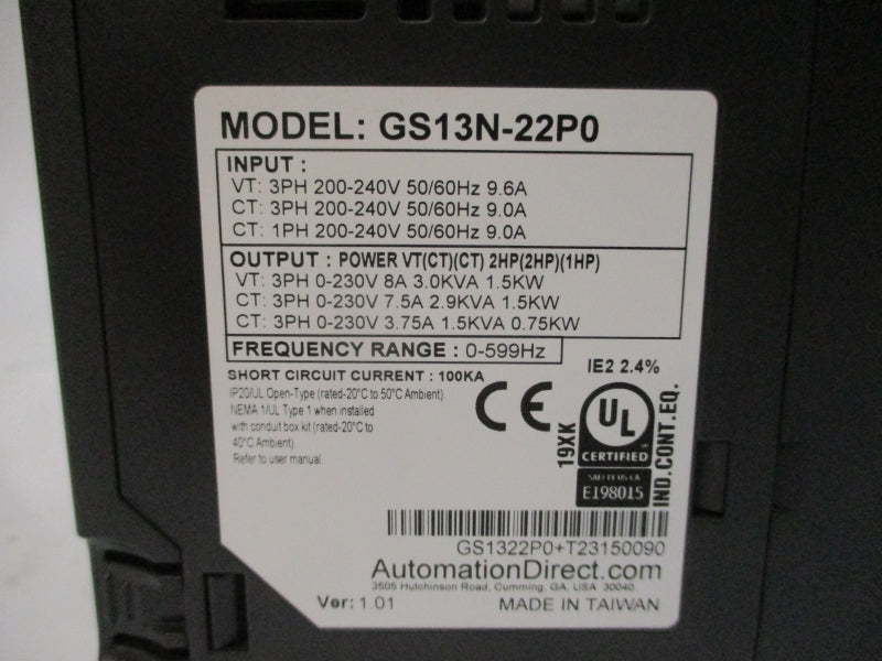 AUTOMATION DIRECT GS13N-22P0 200-240V 9.0-9.6A NSMP