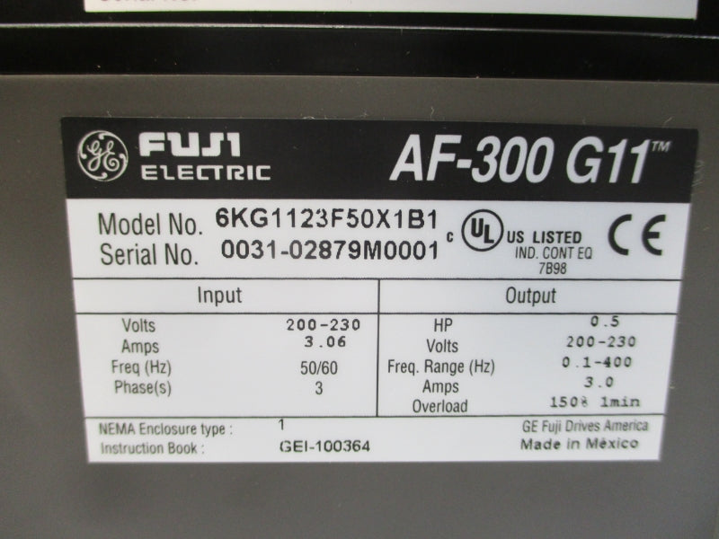 FUJI ELECTRIC 6KG1123F50X1B1 200-230V 3.06A NSMP