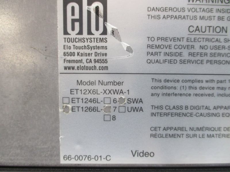 ELO ET1266L-7SWA-1 ET12X6L-XXWA-1 100-240V 0.4A NSNP