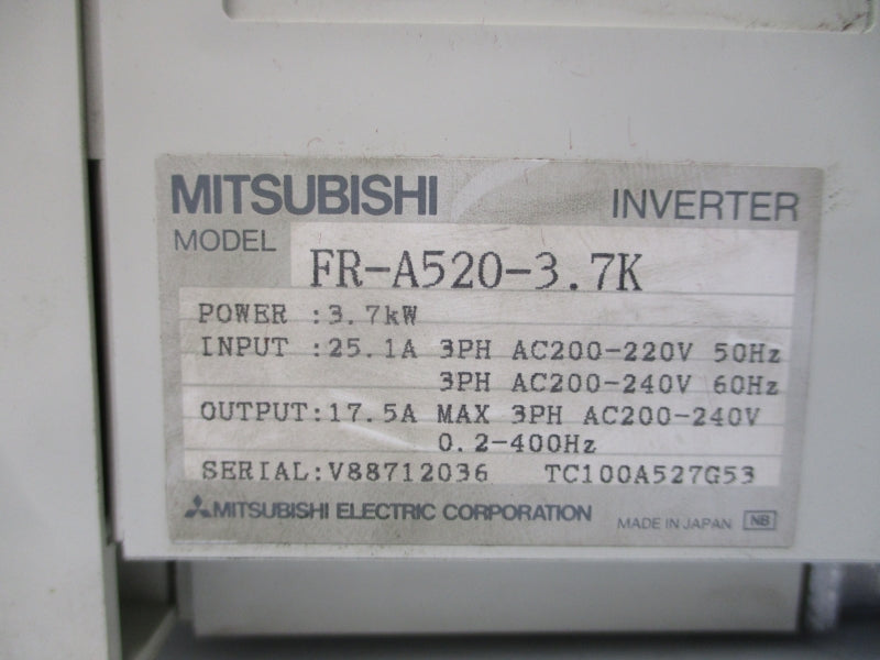 MITSUBISHI FR-A520-3.7K 200-220/240VAC 25.1A NSNP