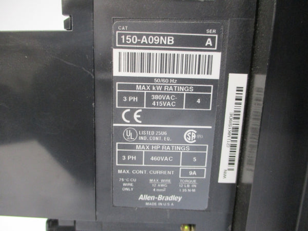 ALLEN BRADLEY 150-A09NB-F1 SER. A 380/480VAC 9A (BR/WH) NSMP