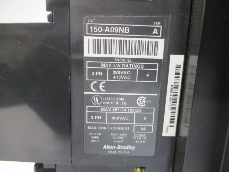 ALLEN BRADLEY 150-A09NB-F1 SER. A 380/480VAC 9A (BR/WH) NSMP