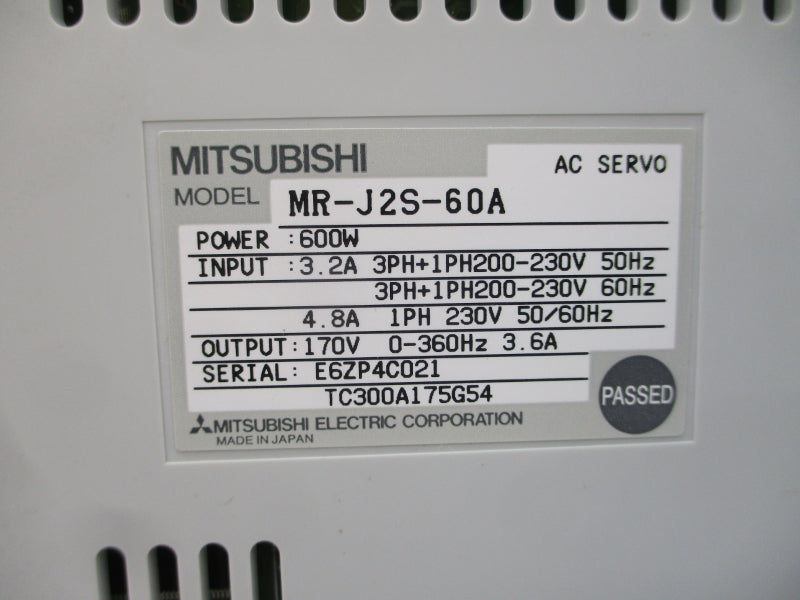 MITSUBISHI MR-J2S-60A 200-230VAC 3.2/4.8A NSMP
