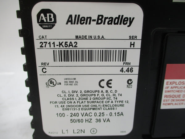 ALLEN BRADLEY 2711-K5A2 SER. H F/W 4.46 100-240VAC 0.25-0.15A NSMP